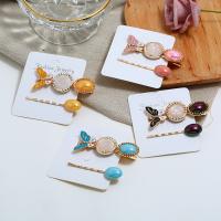 Hair Slide, Zinc Alloy, with Plastic Pearl, plated, 2 pieces & for woman & with rhinestone 