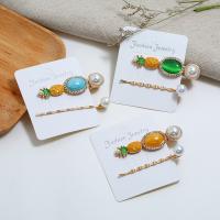 Hair Slide, Zinc Alloy, with Plastic Pearl, plated, 2 pieces & for woman & with rhinestone 