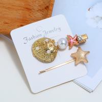 Hair Slide, Zinc Alloy, with Plastic Pearl, plated, 2 pieces & for woman 