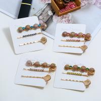 Hair Slide, Zinc Alloy, with Plastic Pearl, plated, three pieces & for woman & with rhinestone 