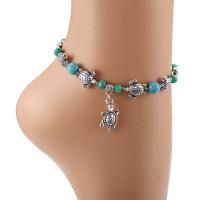 Zinc Alloy Anklet, with turquoise, plated, for woman, blue 