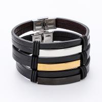 Stainless Steel Chain Bracelets, with PU Leather, fashion jewelry & Unisex 10mm Approx 8.2 