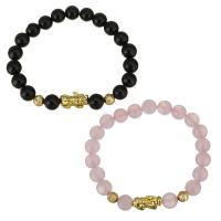 Stainless Steel Chain Bracelets, with Black Agate & Rose Quartz, gold color plated, fashion jewelry & Unisex 8mm Approx 7 Inch 