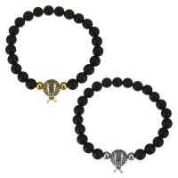 Stainless Steel Chain Bracelets, with Black Agate, Insect, plated, Unisex & with rhinestone 8mm Approx 7 Inch 