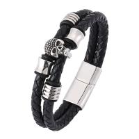 Stainless Steel Chain Bracelets, with Split Layer Cowhide Leather, fashion jewelry & Unisex 6mmx2 