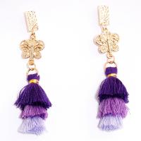 Zinc Alloy Tassel Earring, with Cotton Thread, gold color plated, for woman 65mm 