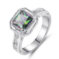 Кубическое цирконовое латунное кольцо, Латунь, плакирован серебром, разный размер для выбора & Женский & с кубическим цирконием 3.6mm, продается PC