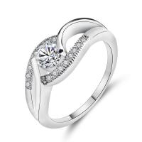 Кубическое цирконовое латунное кольцо, Латунь, плакирован серебром, разный размер для выбора & Женский & с кубическим цирконием 3mm, продается PC