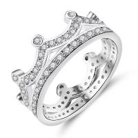 Cubic Zirconia Micro Pave Brass Finger Ring, Crown, silver color plated & micro pave cubic zirconia & for woman, 7.5mm 