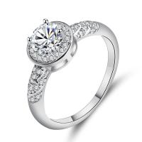 Circón cúbico anillo de dedo de latón, metal, chapado en color de plata, diverso tamaño para la opción & para mujer & con circonia cúbica, 8.6x5.5mm, Vendido por UD