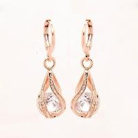 Brass Huggie Hoop Drop Earring, rose gold color plated, for woman & with cubic zirconia 