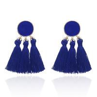 Zinc Alloy Tassel Earring, with Cotton Thread, gold color plated, for woman & enamel 