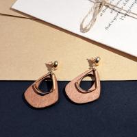 Zinc Alloy Drop Earring, with Wood, gold color plated, for woman 40mm 