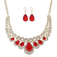 Rhinestone Zinc Alloy Jewelry Set, earring & necklace, with Crystal, gold color plated, twist oval chain & for woman & with rhinestone 48mm Approx 20.48 Inch 
