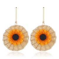 Rattan Earring, Zinc Alloy, with Rattan & Acrylic, Flower, gold color plated, handmade & woven pattern & for woman 