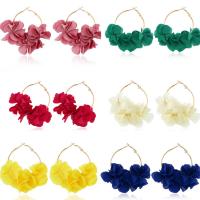 Zinc Alloy Hoop Earring, with Cloth, Flower, gold color plated, fashion jewelry & for woman 