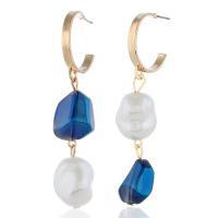 Zinklegierung asymmetrische Ohrringe, mit ABS-Kunststoff-Perlen, goldfarben plattiert, Modeschmuck & für Frau, keine, 20x54mm, verkauft von Paar