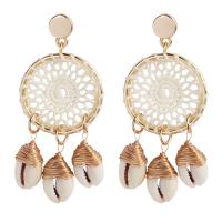 Zinc Alloy Dream Catcher Earring, with Polyester & Shell, zinc alloy post pin, gold color plated, for woman & hollow 