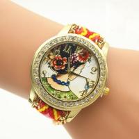 Fashion Watch Bracelet, Zinc Alloy, with Caddice & Glass, Chinese movement, gold color plated, woven pattern & for woman & with rhinestone Approx 14 Inch 