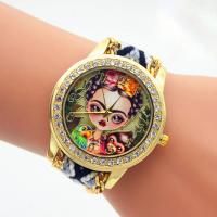 Uhrenarbänder für Frauen, Zinklegierung, mit Caddice & Glas, chinesische Bewegung, goldfarben plattiert, gewebte Muster & mit Strass, keine, 28x7mm, Länge:ca. 14 ZollInch, verkauft von PC