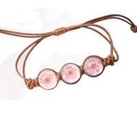 Glass Bracelet, with Dried Flower & PU Leather, Adjustable & kumihimo & for woman 12mm Approx 3.7 Inch 