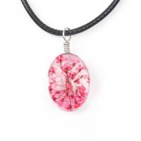 Glass Necklace, with Dried Flower & PU Leather & Zinc Alloy, for woman Approx 19.3 Inch 