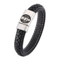 Stainless Steel Chain Bracelets, with Microfiber PU, fashion jewelry & punk style & Unisex black, 12mm 
