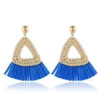 Fashion Tassel Earring, Zinc Alloy, with Rattan, plated, for woman 