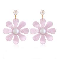 Plastic Pearl Zinc Alloy Earring, with Plastic Pearl & Acrylic, Flower, plated, for woman & with rhinestone 
