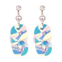 Plastic Pearl Zinc Alloy Earring, with Sequins & Plastic Pearl, plated, for woman & with rhinestone, skyblue 