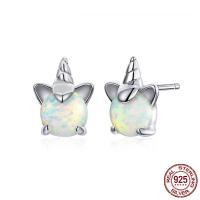 Sterling Silver Stud Earring, 925 Sterling Silver, with Opal, platinum plated, fashion jewelry & for woman 