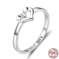 Sterling Silver Finger Ring, 925 Sterling Silver, Heart, platinum plated, fashion jewelry & for woman, 2mm, US Ring 