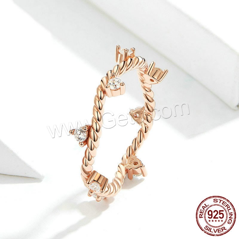 Cubic Zirconia Micro Pave Sterling Silver Finger Ring, 925 Sterling Silver, rose gold color plated, different size for choice & micro pave cubic zirconia & for woman, 1.5mm, US Ring Size:6-8, Sold By PC