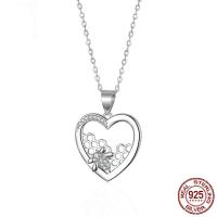 Cubic Zircon Micro Pave Sterling Silver Necklace, 925 Sterling Silver, Heart, platinum plated, fashion jewelry & micro pave cubic zirconia & for woman Approx 17.7 