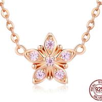Cubic Zircon Micro Pave Sterling Silver Necklace, 925 Sterling Silver, Flower, rose gold color plated, micro pave cubic zirconia & for woman Approx 17.7 Inch 