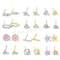 Sterling Silver Earring Stud Component, 925 Sterling Silver, real silver plated, with loop & micro pave cubic zirconia 