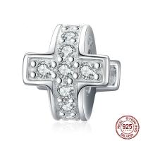 Cubic Zirconia Micro Pave Sterling Silver Bead, 925 Sterling Silver, platinum plated, fashion jewelry & DIY & micro pave cubic zirconia 