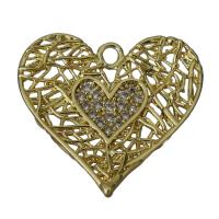 Латунные подвески-сердце, Латунь, Сердце, инкрустированное микро кубического циркония & отверстие, Золотой отверстие:Приблизительно 1.5mm, продается PC