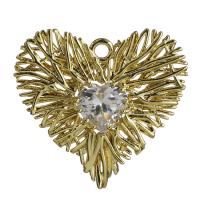 Brass Heart Pendants, with Glass, hollow, golden Approx 1.5mm 