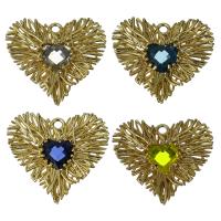 Brass Heart Pendants, with Glass, hollow Approx 1.5mm 