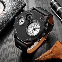 Men Wrist Watch, Zinc Alloy, with PU Leather & Stainless Steel, Singaporean movement, stainless steel watch band clasp, gun black plated, waterproofless & with compass & for man Approx 8.2 Inch 