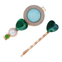 Hair Slide, Zinc Alloy, with ABS Plastic Pearl & Resin, gold color plated, for woman & with rhinestone 
