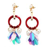 Plastic Pearl Zinc Alloy Earring, with Sequins & ABS Plastic Pearl & Resin, gold color plated, fashion jewelry & for woman 