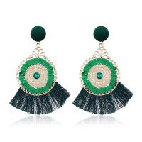 Zinc Alloy Tassel Earring, with Sequins & Cotton Thread, gold color plated, folk style & for woman & with rhinestone 