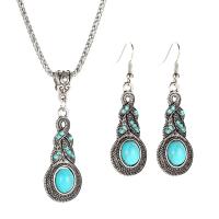 Turquoise Zinc Alloy Jewelry Sets, earring & necklace, with Synthetic Turquoise, with 7cm extender chain, antique silver color plated, lantern chain & for woman & with rhinestone, 50mm,55mm Approx 26.38 Inch 
