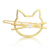 Hair Clip, Zinc Alloy, with ABS Plastic Pearl, Cat, plated, for woman & hollow 