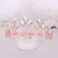 Bridal Tiaras, Zinc Alloy, with ABS Plastic Pearl, gold color plated, for woman & with rhinestone, pink 
