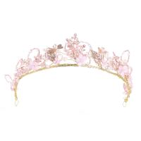 Bridal Tiaras, Zinc Alloy, with ABS Plastic Pearl, gold color plated, for woman & with rhinestone 