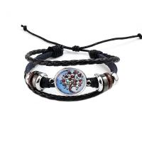 Glass Bracelet, with leather cord & Zinc Alloy, plated, Adjustable & time gem jewelry & Unisex 22mm 