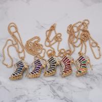 Zinc Alloy Sweater Chain Necklace, with Rhinestone, Shoes, plated, for woman & enamel Approx 27.5 Inch 